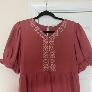 Orange Creek Red Ruched Puff Sleeve Midi Sundress